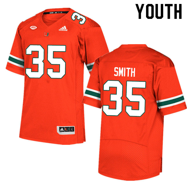 Adidas Miami Hurricanes Youth #35 Zac Smith College Football Jerseys Sale-Orange - Click Image to Close